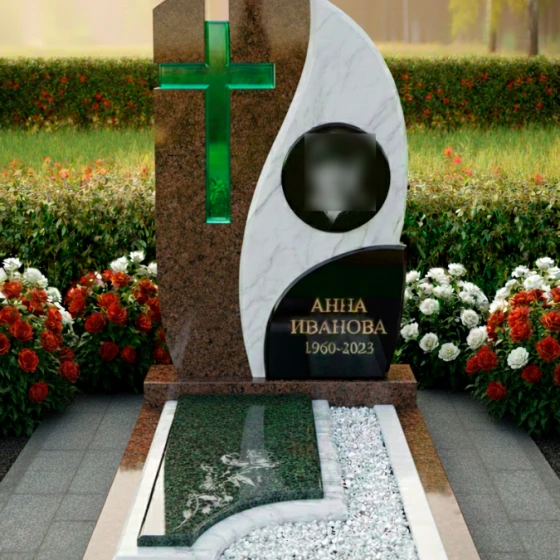 Православный вертикальный комбинированный памятник в Казани, гранит Дымовский