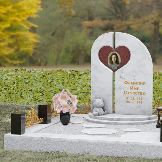 Вертикальный гранитный светский памятник в Перми, мрамор Тассос
