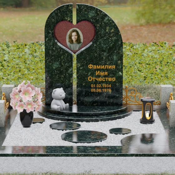 Вертикальный гранитный светский памятник в Перми, гранит Балтик грин, вид 2