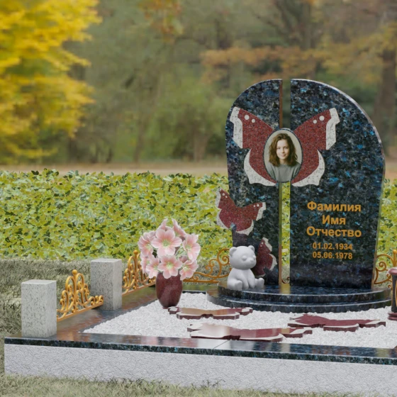Вертикальный гранитный светский памятник на одного в Набережных Челнах, гранит Блю Перл
