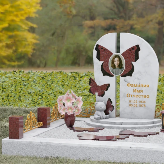Вертикальный гранитный светский памятник на одного в Набережных Челнах, мрамор Тассос