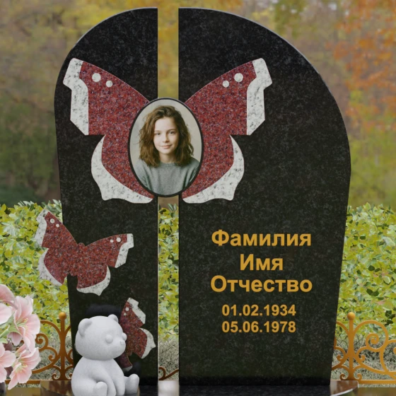 Вертикальный гранитный светский памятник на одного в Набережных Челнах, гранит Габбро-диабаз
