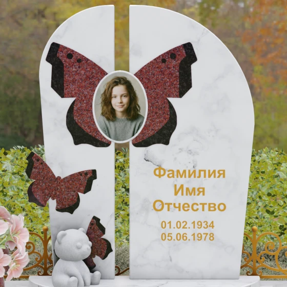 Вертикальный гранитный светский памятник на одного в Набережных Челнах, мрамор Тассос