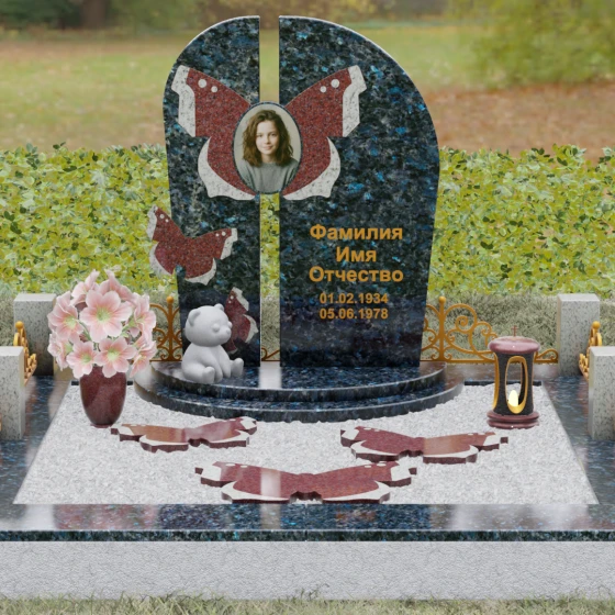 Вертикальный гранитный светский памятник на одного в Набережных Челнах, гранит Блю Перл, вид 2