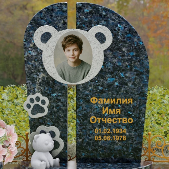 Гранитный вертикальный светский памятник в Перми, гранит Блю Перл
