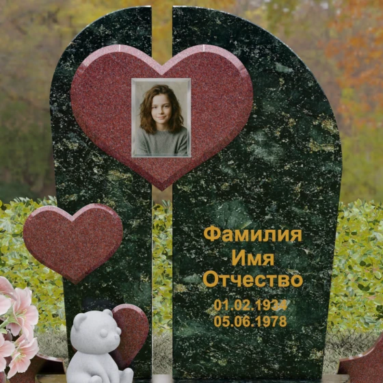Комбинированный вертикальный светский памятник в Перми, гранит Балтик грин