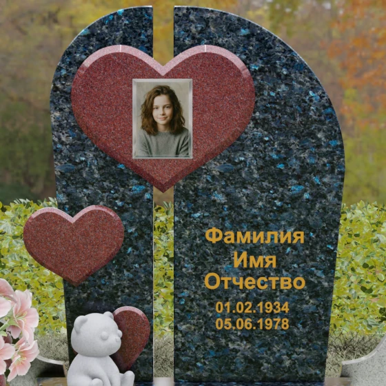 Комбинированный вертикальный светский памятник в Перми, гранит Блю Перл