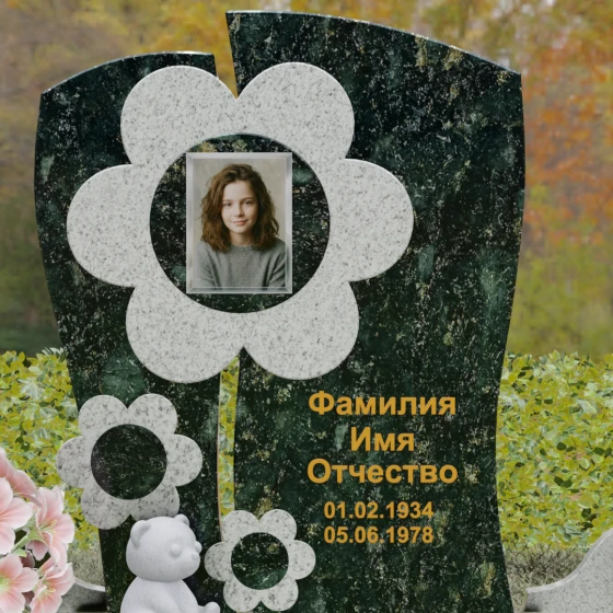 Вертикальный комбинированный светский памятник в Перми, гранит Балтик грин