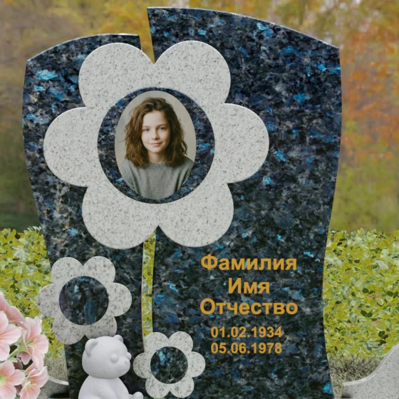 Вертикальный комбинированный светский памятник в Перми, гранит Блю Перл