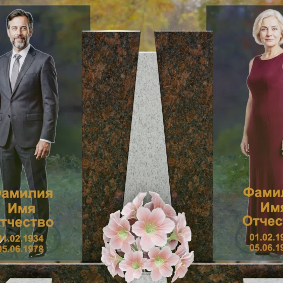 Горизонтальный светский памятник на двоих в Волгограде, гранит Дымовский