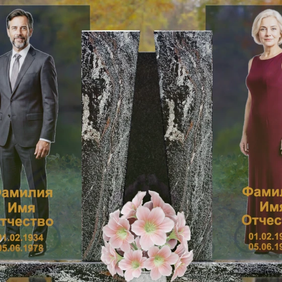 Горизонтальный светский памятник на двоих в Волгограде, гранит амфиболит