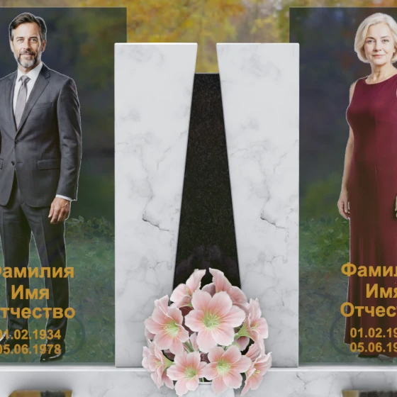 Горизонтальный светский памятник на двоих в Волгограде, мрамор Тассос