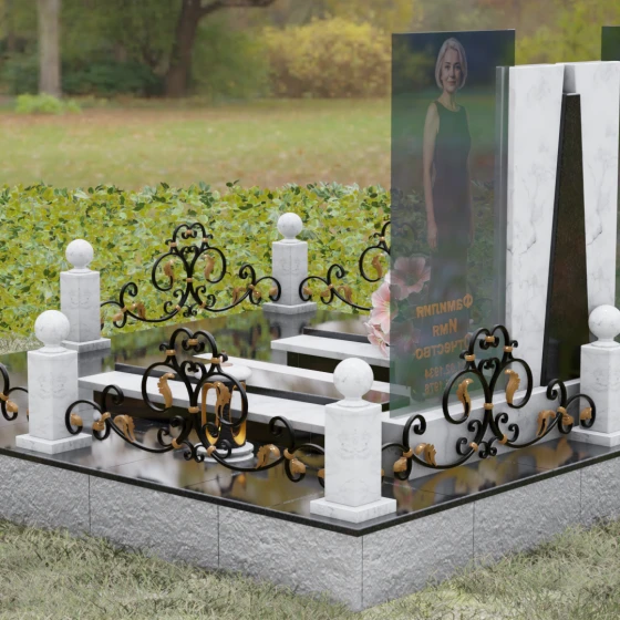 Горизонтальный светский памятник на двоих в Волгограде, мрамор Тассос, вид 3