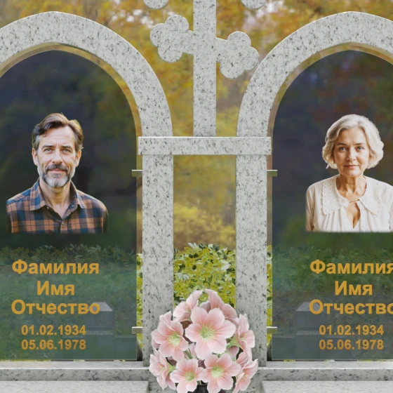 Православный памятник с крестом на двоих в Перми, гранит Мансуровский