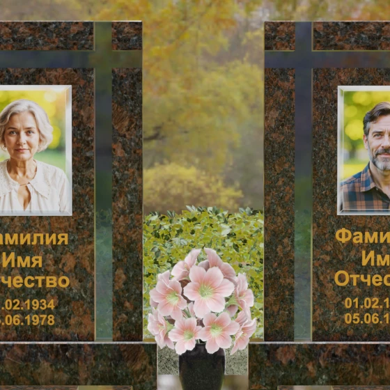 Вертикальный памятник гранит — стекло с крестом в Набережных Челнах, гранит Дымовский