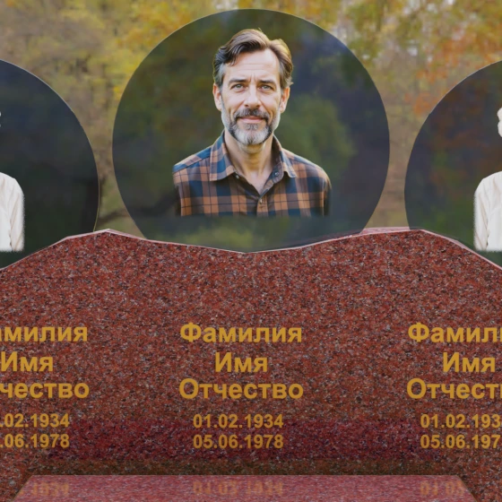 Горизонтальный гранитный памятник для троих в Казани, гранит Лезниковский