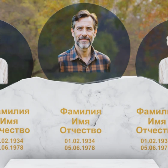 Горизонтальный гранитный памятник для троих в Казани, мрамор Тассос