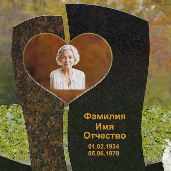 Вертикальный комбинированный памятник на одного в Саратове, гранит Габбро-диабаз