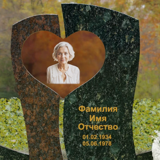 Вертикальный комбинированный памятник на одного в Саратове, гранит Балтик грин