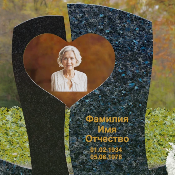 Вертикальный комбинированный памятник на одного в Саратове, гранит Блю Перл
