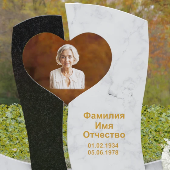 Вертикальный комбинированный памятник на одного в Саратове, мрамор Тассос