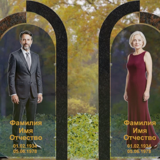 Вертикальный памятник из гранита и стекла для двоих в Томске, гранит Дымовский