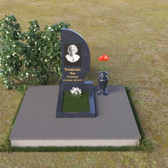 Фигурная гранитная стела с вырезом, гранит Блю Перл, вид 3