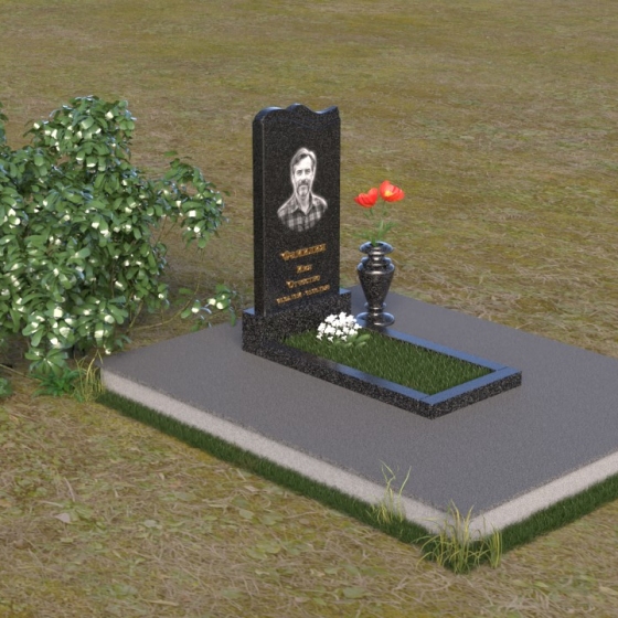 Надгробие с волнообразным изгибом и вазой из гранита, гранит Габбро-диабаз, вид 2