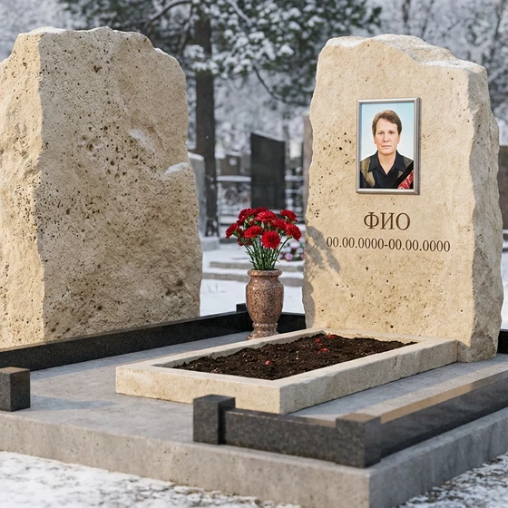 Памятник из светлого известняка в виде скалы