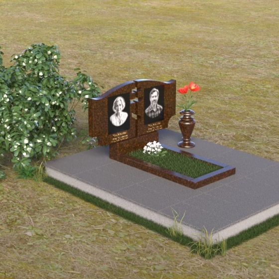 Двойной памятник с крестом и розой, гранит Дымовский, вид 2