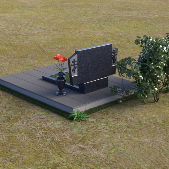 Православный памятник с крестом горизонтальный в Перми, гранит Блю Перл, вид 4