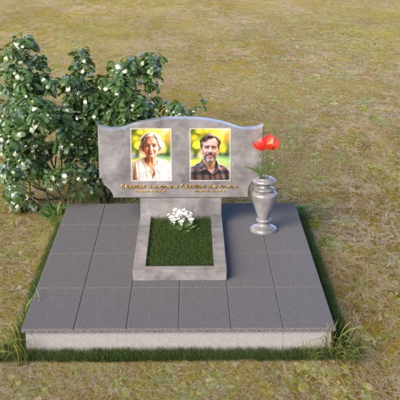 Горизонтальный памятник из гранита мансуровский в Казани, мрамор Тассос, вид 3