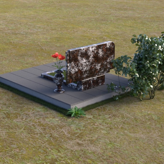 Горизонтальный памятник со скругленными углами, гранит амфиболит, вид 4