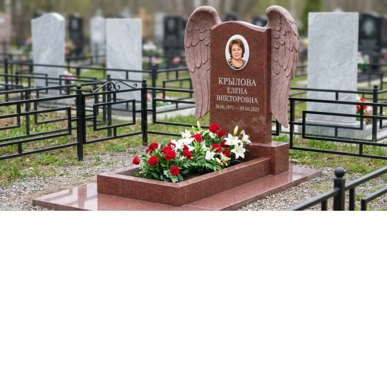 Мемориал с крыльями ангела из красного гранита Leznikovsky