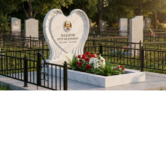 Мемориал с крылом ангела из белого мрамора