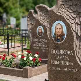 Памятник с ангельским крылом из дымовского гранита