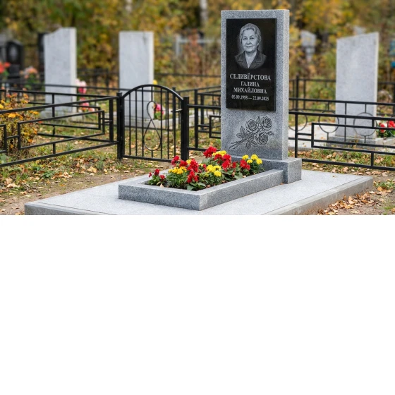 Мемориал с тремя розами на стеле из мансуровского гранита