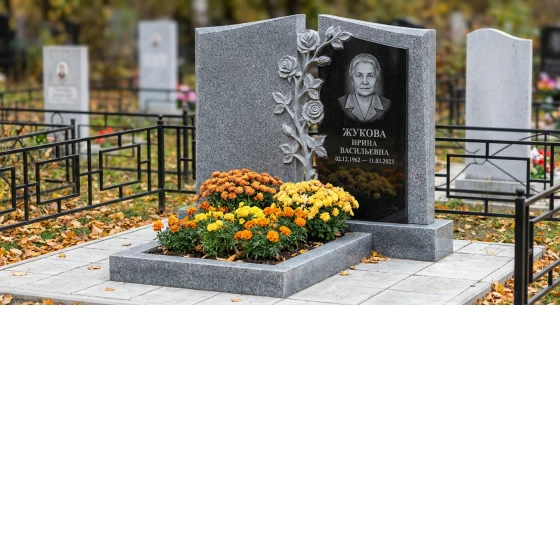 Памятник с розой на двух плитах из мансуровского гранита