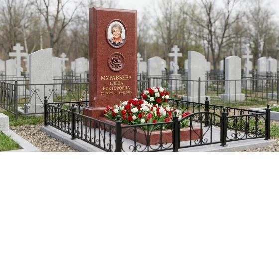 Памятник с розой в медальоне из лезниковского гранита