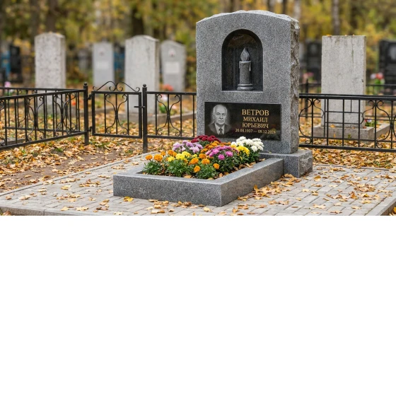 Памятник с горящей свечой из мансуровского гранита с портретом