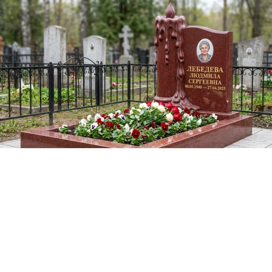Памятник с оплывающей свечой из лезниковского гранита