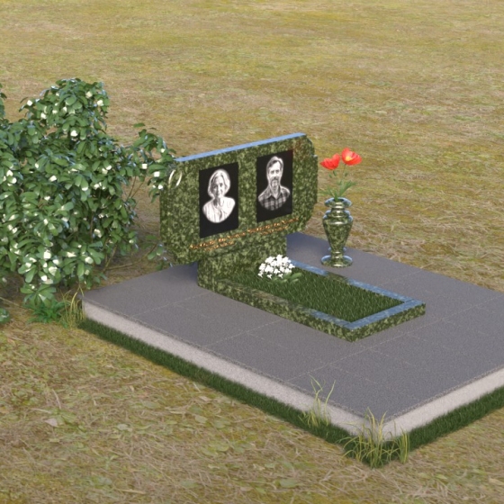 Классический горизонтальный памятник в Набережных Челнах, гранит Балтик грин, вид 2