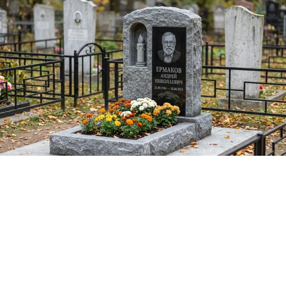 Памятник со свечой из мансуровского гранита с портретом