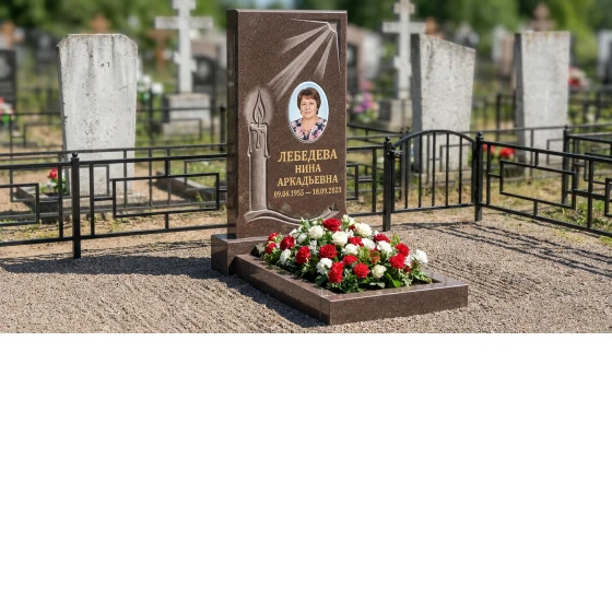 Памятник с лучом света и свечой из дымовского гранита