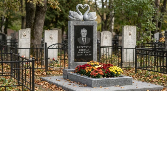 Памятник с парой лебедей из мансуровского гранита