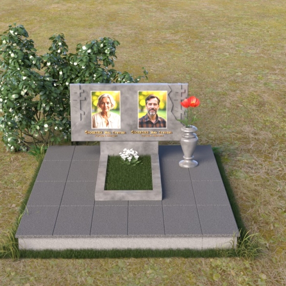 Православный горизонтальный памятник с крестом в Саратове, мрамор Тассос, вид 3