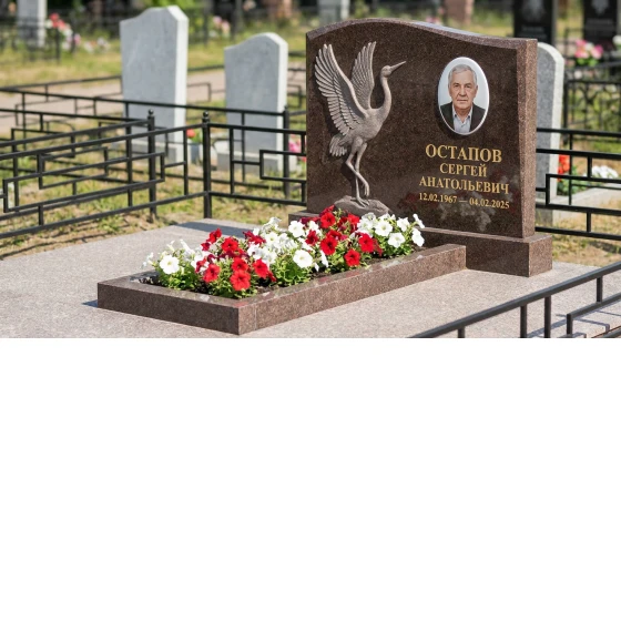 Памятник с журавлями из дымовского гранита с портретом