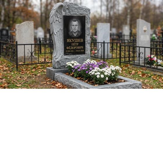 Памятник с ангельским крылом из мансуровского гранита