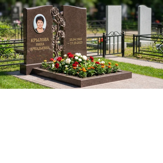 Памятник с розой из дымовского гранита с портретом