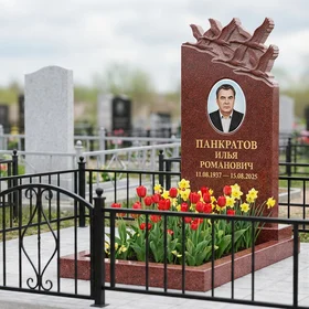 памятник с журавлями из красного гранита лезниковский с портретом